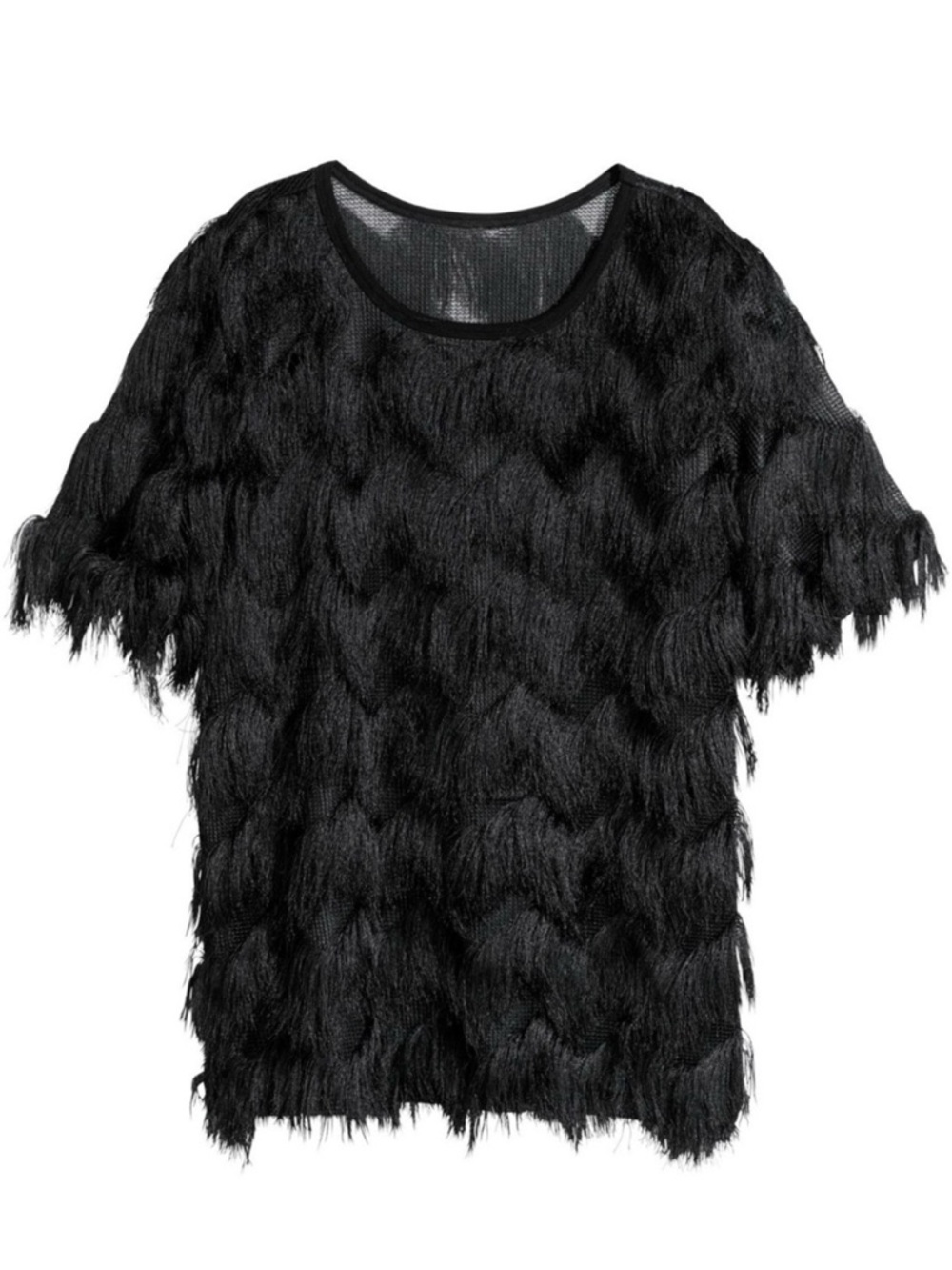 H&M soft fringe black short sleeve top